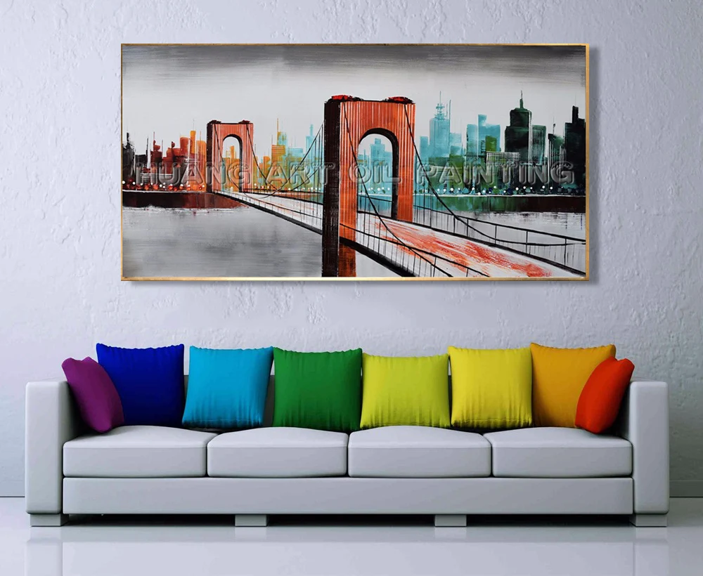 Modern City Building Scenery Oil Painting for Decoration Hand-painted Abstract Knife Landscape Group of Oil Paintings on Canvas