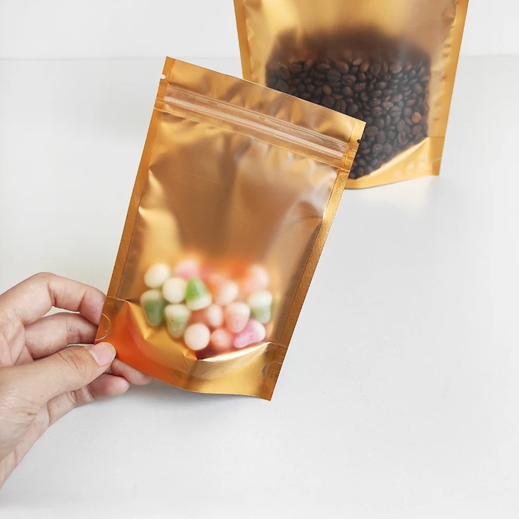 18x26 cm Gold color one side transparent clear aluminium foil pouch mylar zipper lock packaging bags