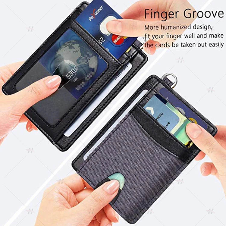 Slim Minimalist RFID Blocking Key Ring Front Pocket Leather Men Wallet Credit Card Holder