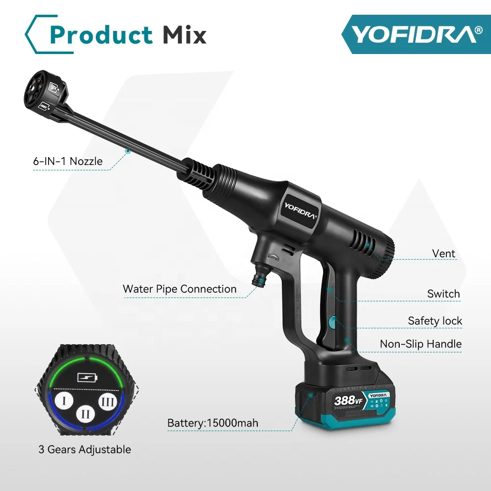High Pressure Cordless Car Washer Wireless Spray Portable Water Gun Cleaning Machine with Lithium Battery