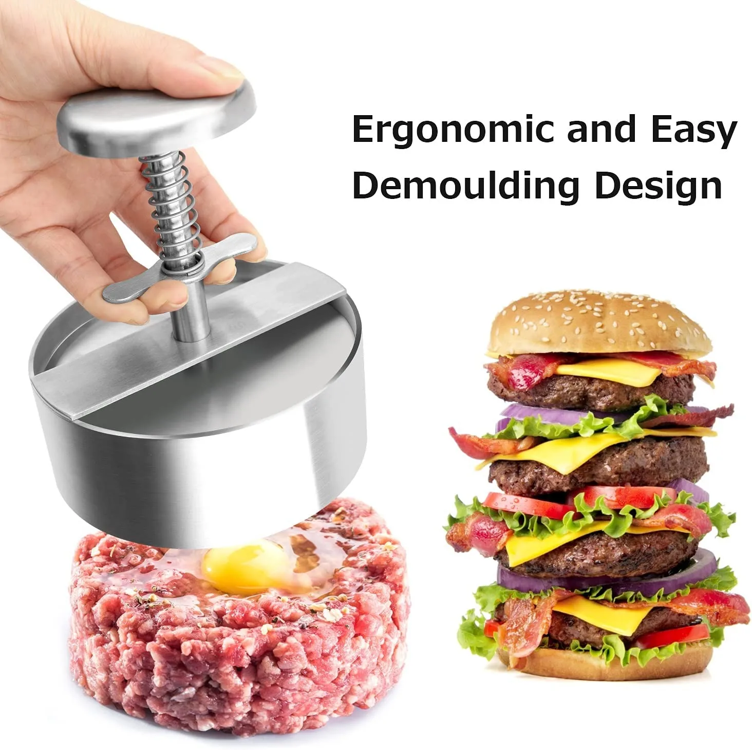 Stainless Steel Adjustable Hamburger Patty Maker Burger Press Non Stick Patty Making molds Beef Vegetables Burgers and Cooking
