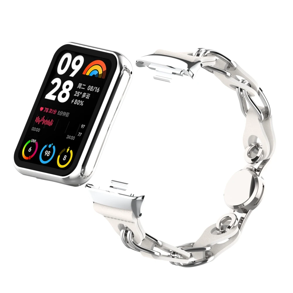 Fashion Hollow Leather Chain Smart Watch Band for Xiaomi 8 Pro Watch Magnetic Metal Buckle Replacement Straps for Miband 8 Pro