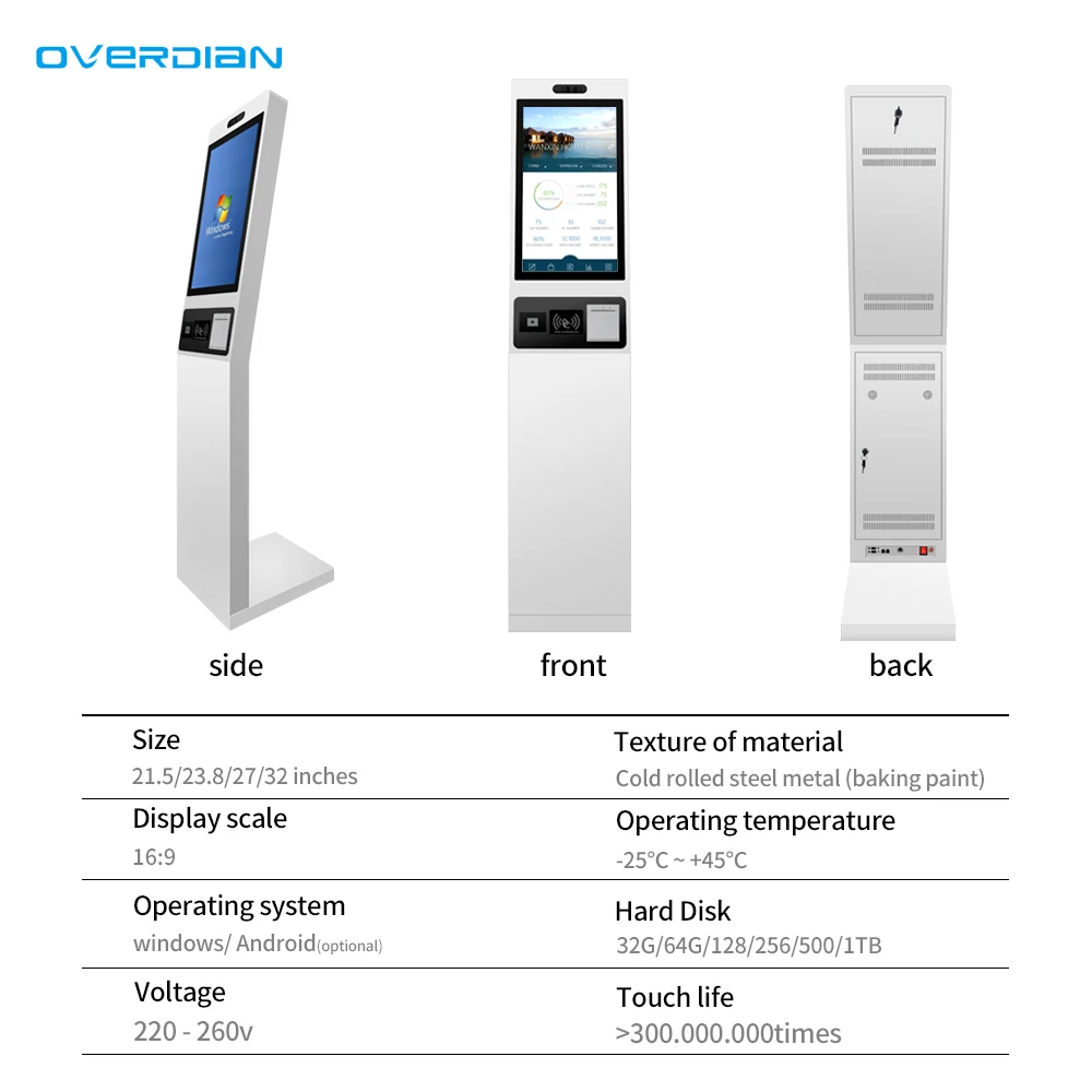 Hot selling 21.5 inch  23.8 inch 27 inch 32 inch Self Cash Payment machine Pos Pay Self Service Ticket Kiosk With Ticket Printer