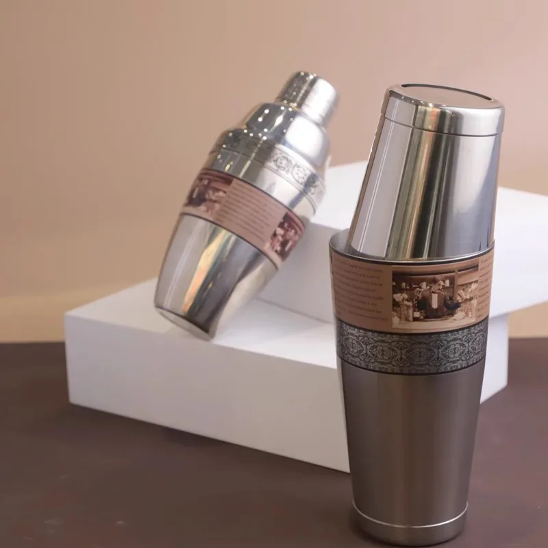 Retro Pattern 500 700 550ml Silver Color 18/10 Stainless Steel 304# Boston Cocktail Shaker