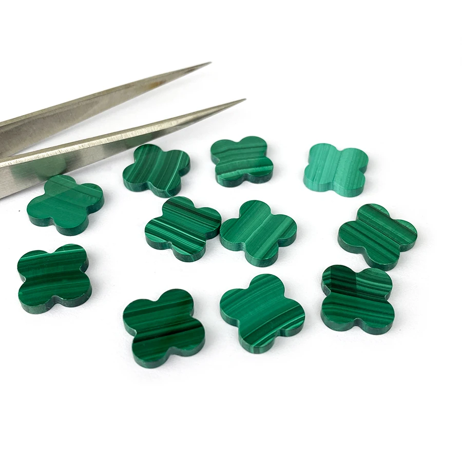 Natural Malachite Gems Custom Cut Size Shape Wholesale High Quality Four Leaf Clover Double Sided Flat Gemstones Malachite