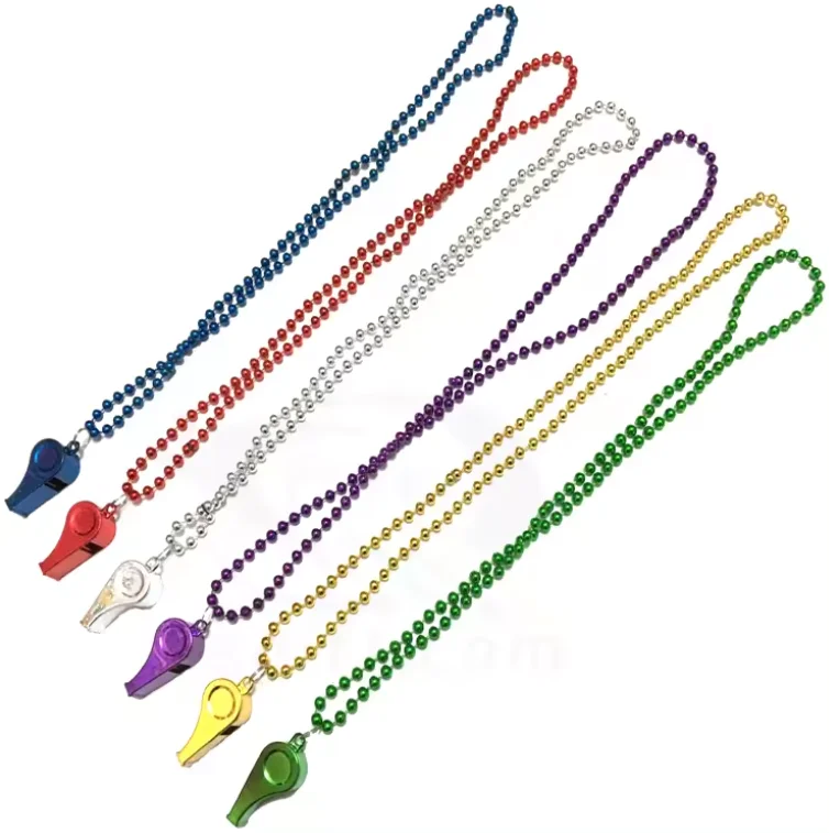 Personality Mardi Gras Beads Necklaces-Multi Color Disco Round Ball Beads Necklaces with Whistle Party and Holiday Supplies