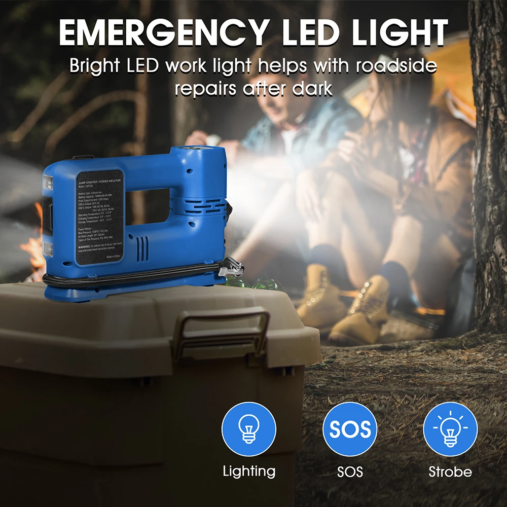 Hehui Electric Digital Battery Operated Air Pump Hand Powered Car Pump Air Compressor With Power Bank