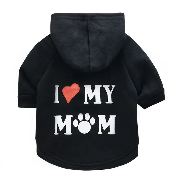 I Love My Mom winter hooded dog sweatshirt hoodie pet clothes for dog