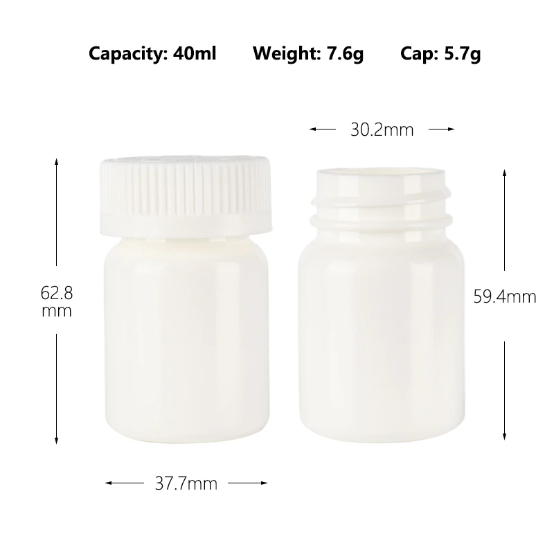 40g Small White Plastic Empty Refillable Container Bottles Storage Holder Dispenser Organizer with Screw Cap for Solid Powder