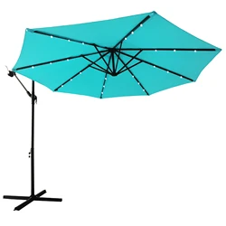 10FT Patio Offset Lighted Hanging Cantilever Umbrella for Backyard,Poolside, Garden and Lawn, Blue