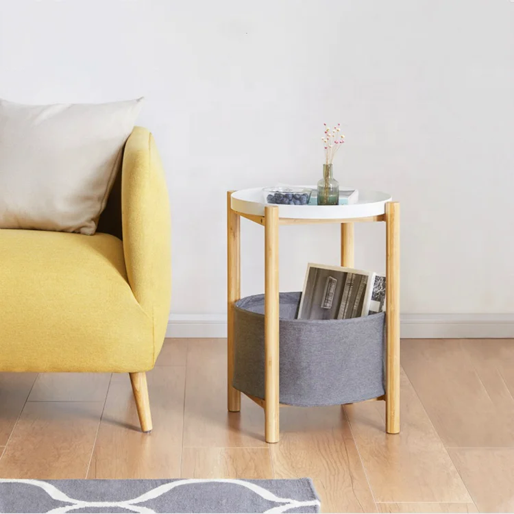 Natural Bamboo Living Room Furniture Small Tea Table Coffee Table with Basket