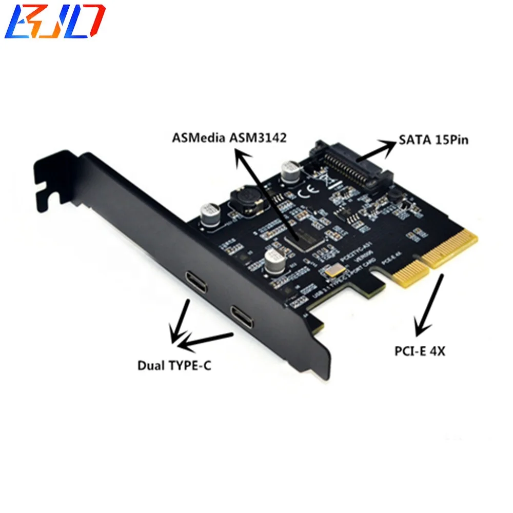 10 Гбит/с PCI-E 4X до 2 портов Тип C USB3.1 удлинитель адаптер с Sata порт питания