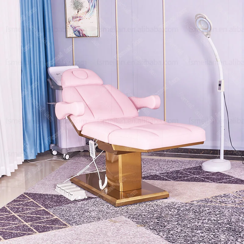 Factory Luxury Pink Electric Medical Therapy Treatment Eyelash Salon Spa Lash Facial Chair Table Beauty Bed Massage Bed