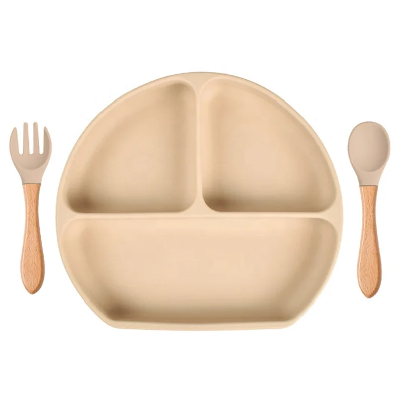  Amazon Baby Cutlery Supplier Silicone Suction Plate Set With Spoon And