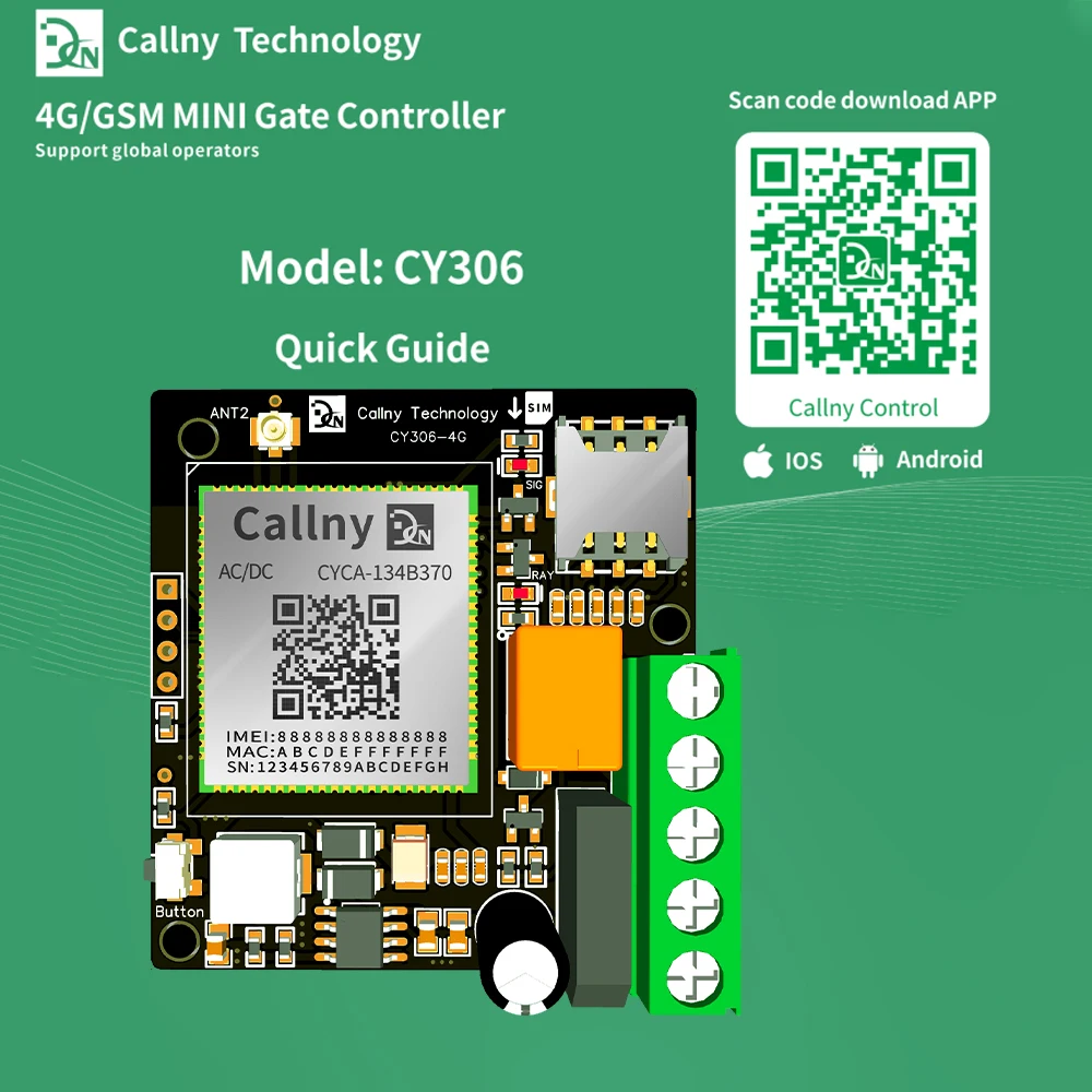 Support Global Operators NEW Arrival CY306 Mini Relay Switch GSM 4G Gate Controller With internal and External antennas