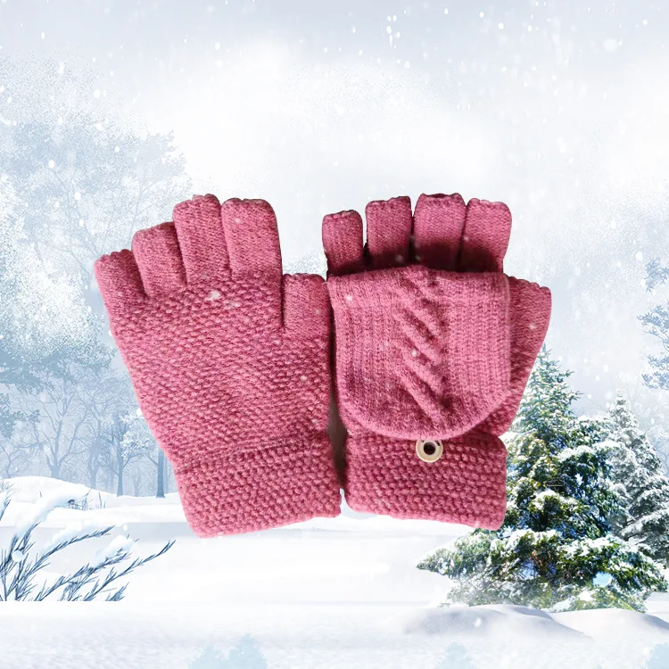 Winter Warm Yarn With Mitten Cover Knit Convertible Fingerless Glove