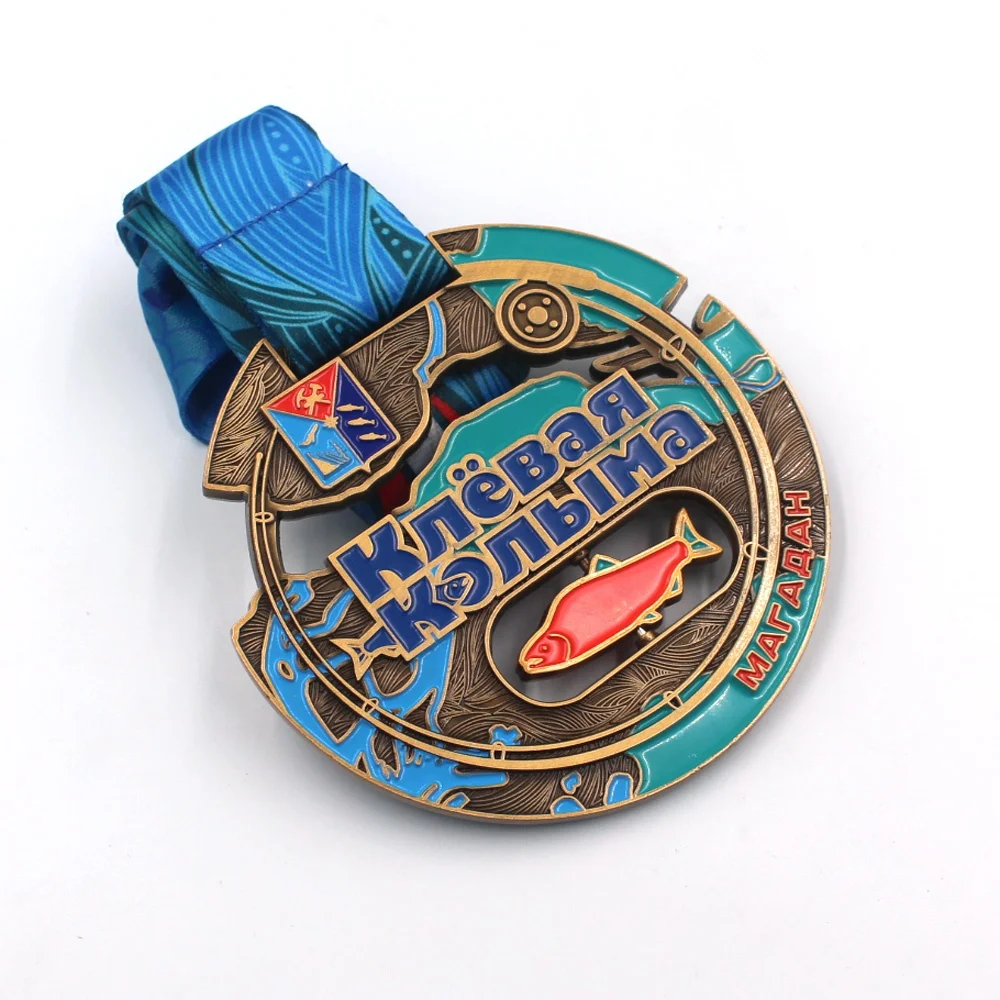 Free Artwork Custom Gold Silver Bronze Rotatable Enamel Marathon Challenge Finisher Medal