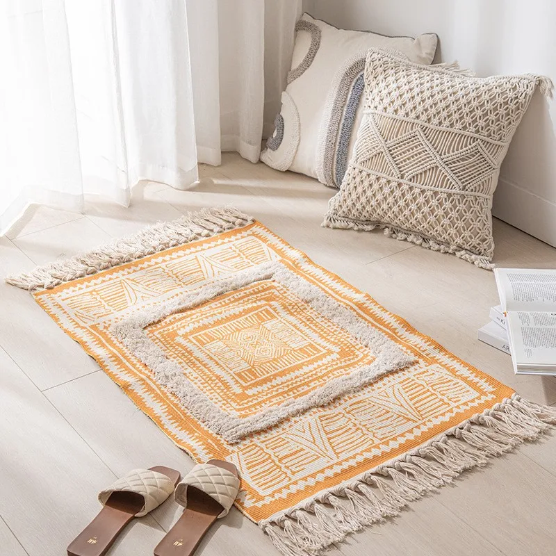 Custom Washable Living Room Picnic Moroccan Bohemian Cotton Print Hand Tufting Area Rugs Carpet