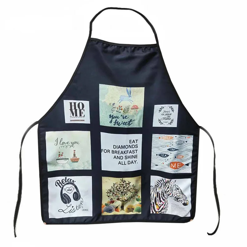 Hot Sell custom Design 9 photo panel sublimation Blank Linen aprons for kitchen