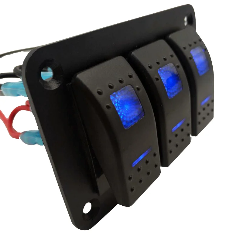 Rocker Switches Dc 12v 24v 3 Gang Boat Atv Rocker Switch Panel 5 Pin on Off Toggle Switch With Blue Led Backlit