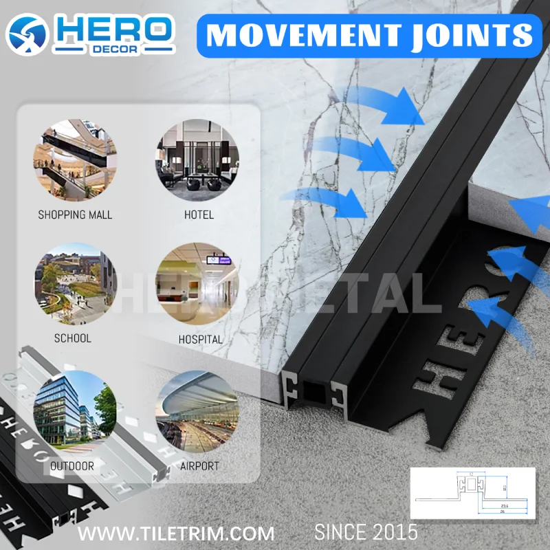 HERO Metal Factory Custom Aluminum Concrete Tile Expansion Joint/Tile Movement Joint for Ceramic Tiles
