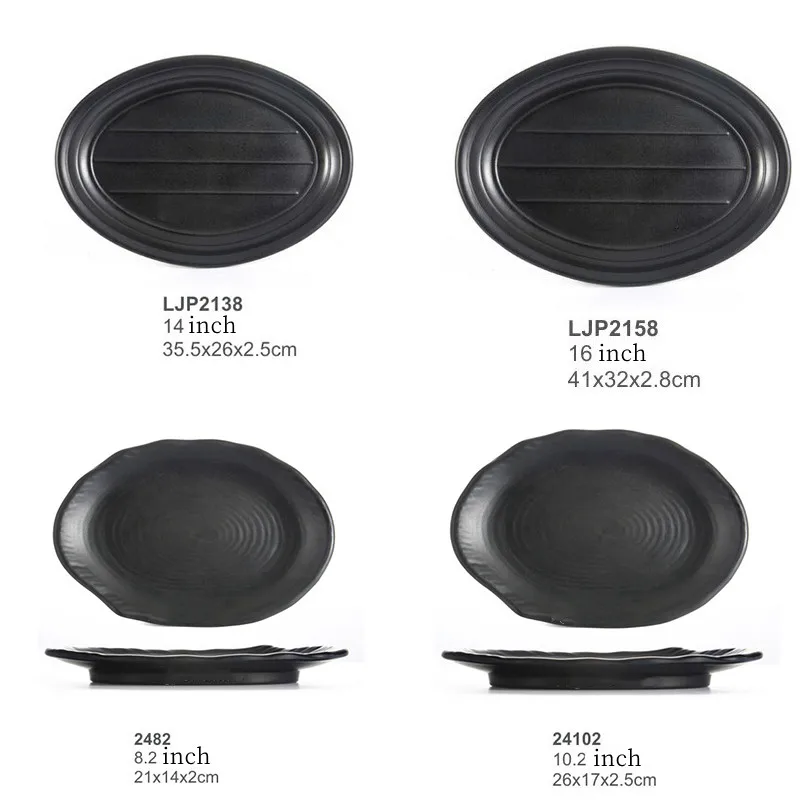 Home Restaurant Irregular Appetizer Plates Custom Mate Black Melamine Dinnerware Plate