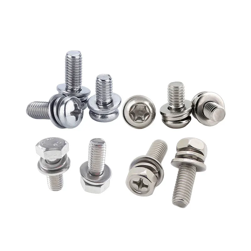 Hex Cross Head Bolt Hexagon Screws Custom Fastener M6 M10 M5 M12 M4 M3 Flat Spring Washers Screw Set