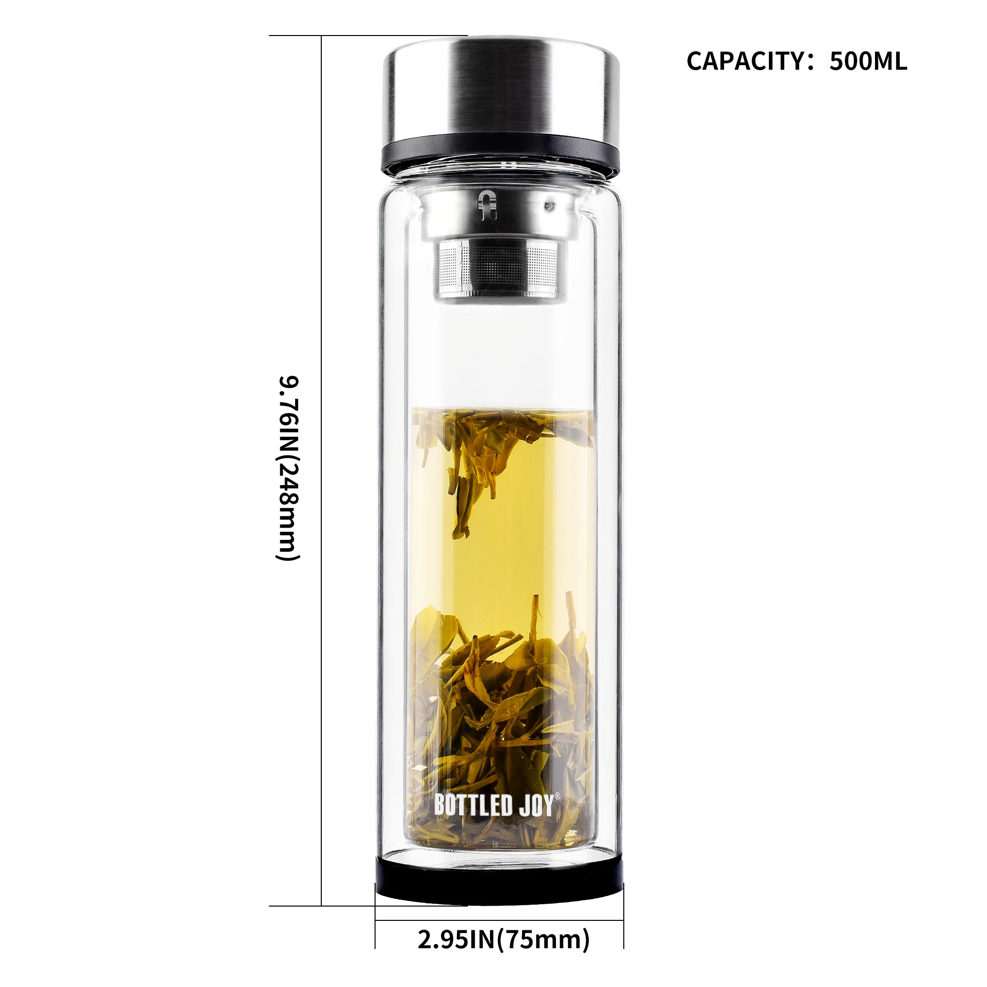 No Leaking Eco-friendly Double Wall High Borosilicate Glass Water Bottle with Tea Filter