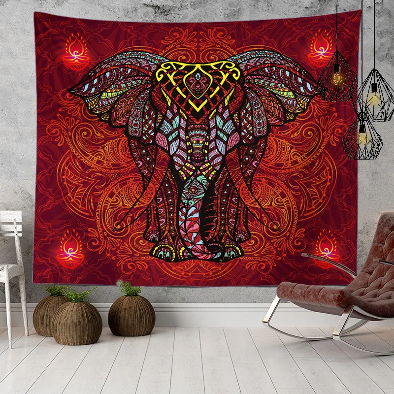 Wholesale Custom Large Size Printing Psychedelic Elephant Designs Wall Hanging Indian Mandala Tapestry