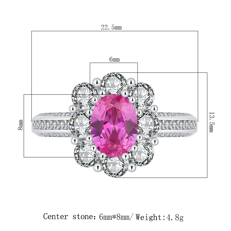 S925 Sterling Silver Green Tourmaline Rose Red Treasure Pigeon Egg 3 Carat Vintage Ring Main Stone 6 * 8 Manufacturer Wholesale silver engagement rings
