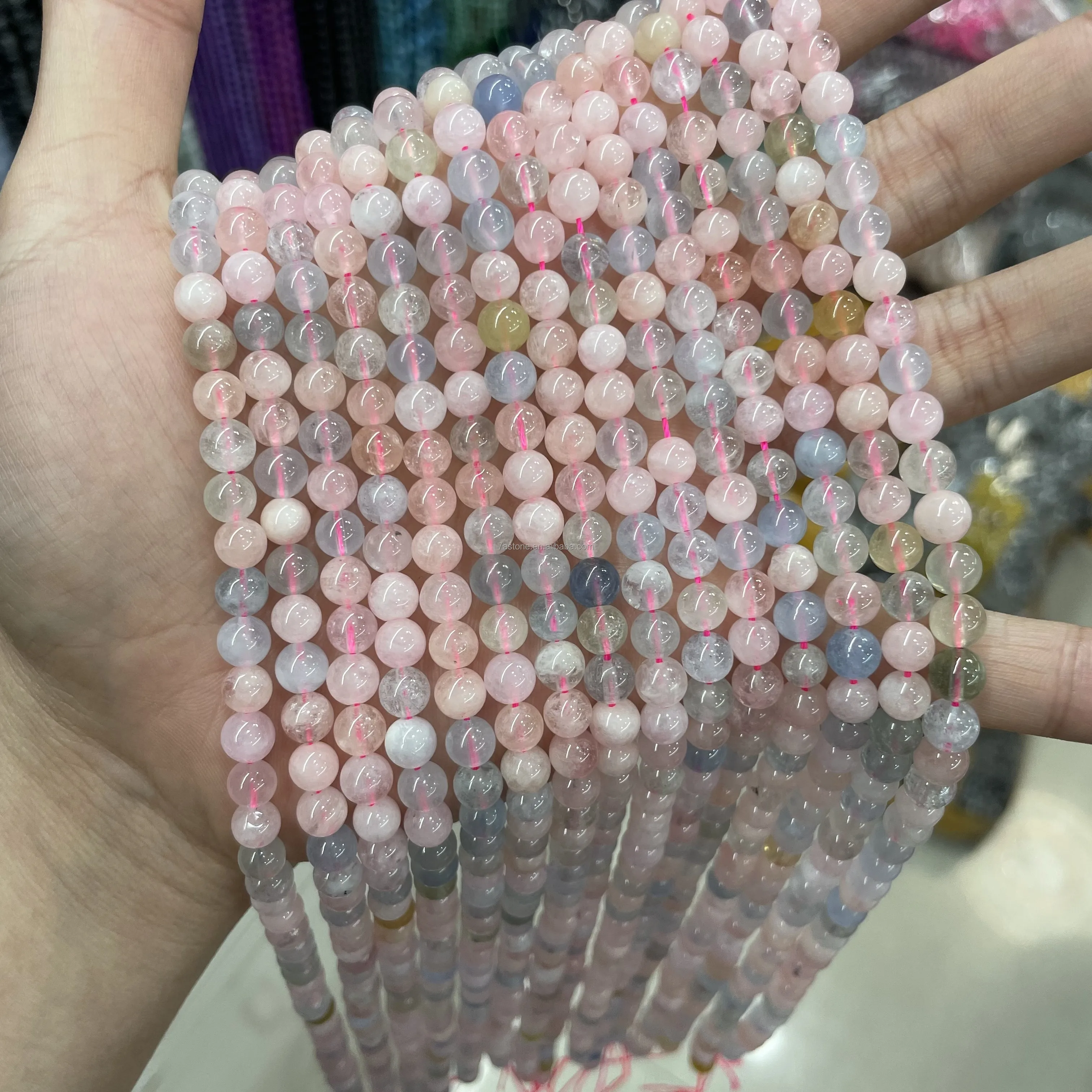 Genuine Morganite Wholesale Natural Gemstone Polished Loose Round Beads Mix Pink Morganite Beryl Beads for DIY Jewelry Making