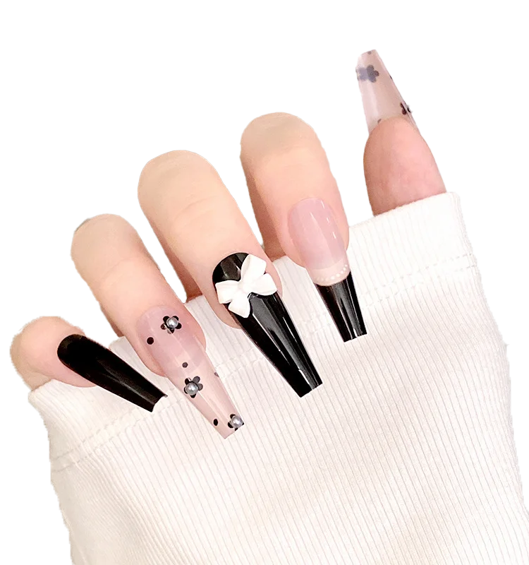 2021 Artificial Fingernails Accepted Customized Long Matte Double Pictures Trapezoid Ballet False Nails Press On Nails