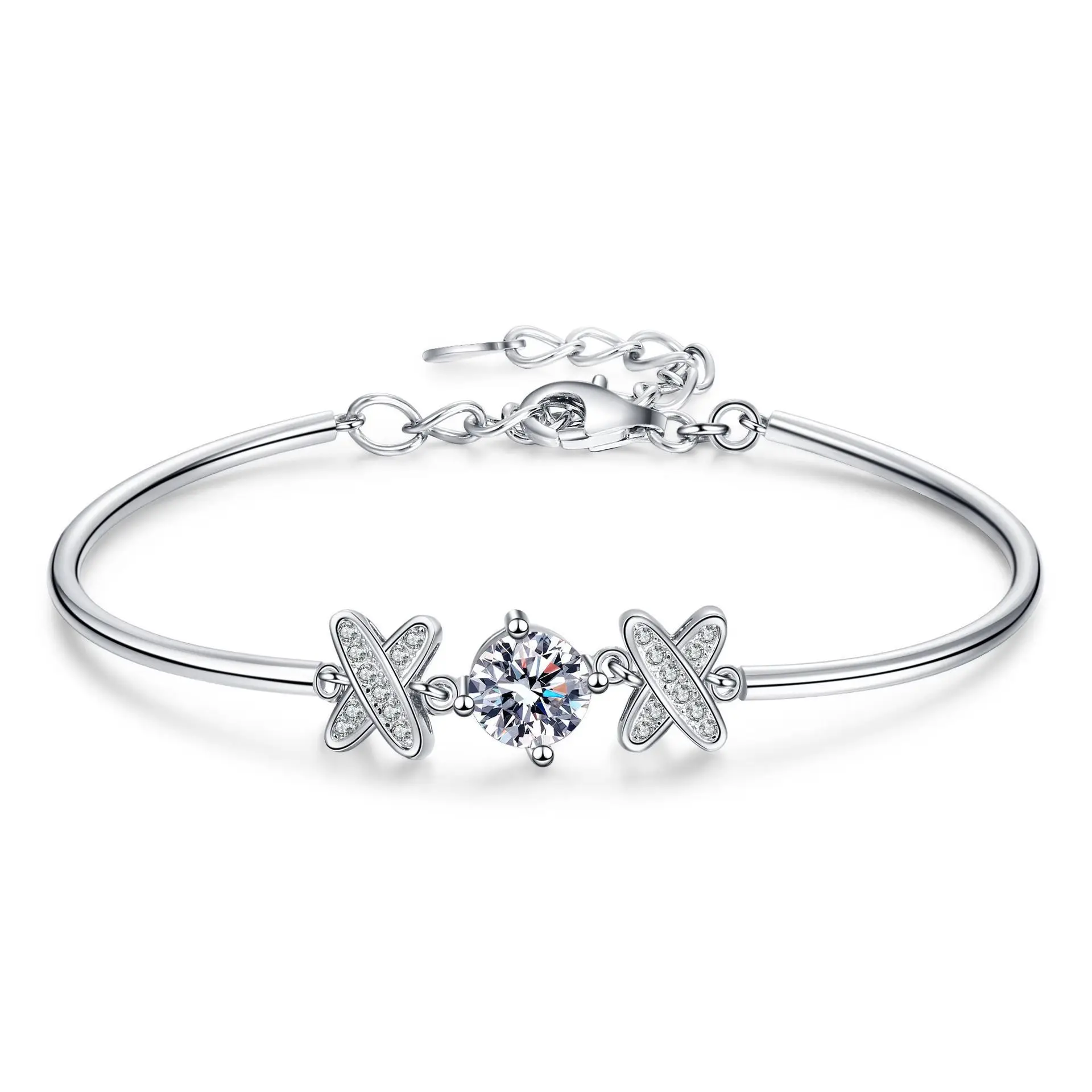 9 Hot Sale Fine Jewelry 1Carat Moissanite Bracelet Light Luxury S925 Sterling Silver Personality X Moissanite Diamond Bracelet