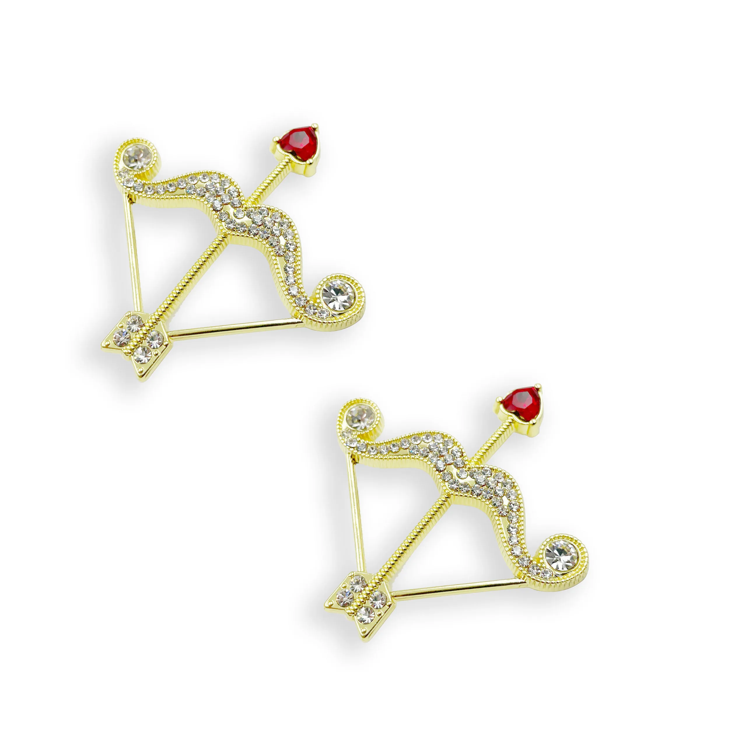 2021 Hot Design bow and arrow shape with Red heart  Diamond  brooches for suit