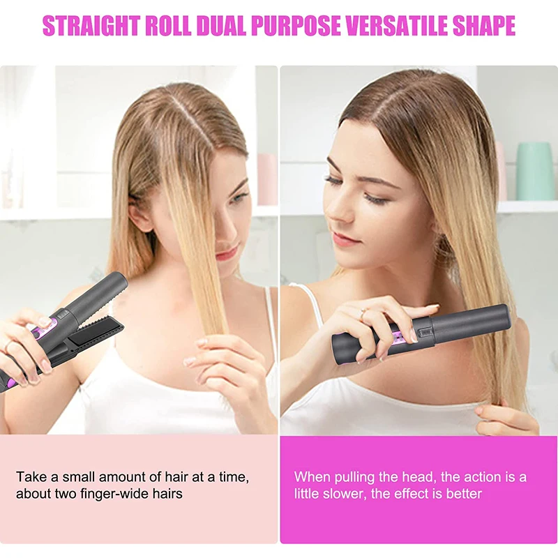 Fast Heating USB Mini Portable Ceramic Wireless Flat Iron Cordless Hair Straightener And Curler 2 in 1  With Type-C Charger