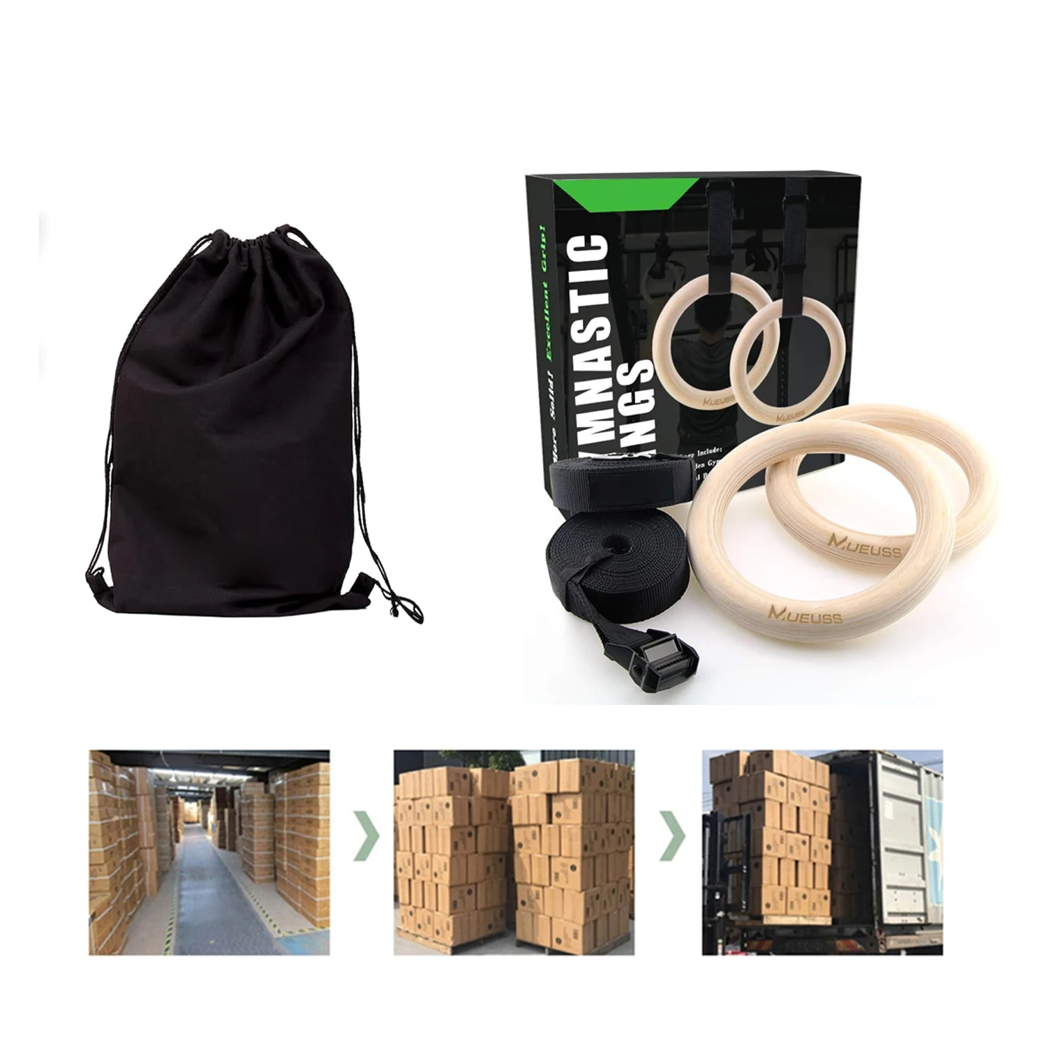 Customized Logo Workout Training HSH Sports Gym Ring Equipment Core Training Straps Wood Gymnastic Rings