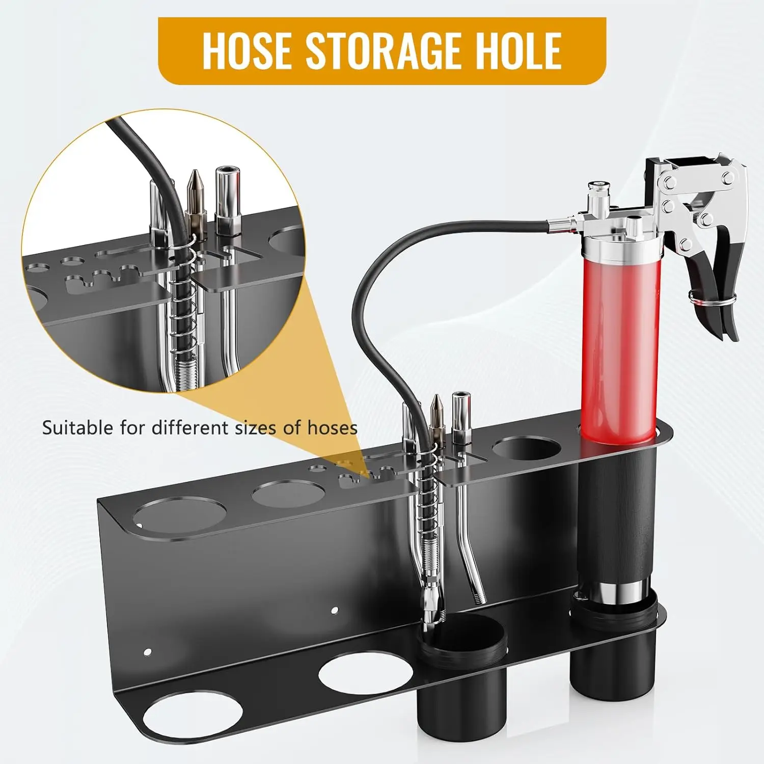 JH-Mech Holding 1 Grease Gun Wall Mount Steel Grease Gun Rack with 2 Detachable Oil Cups
