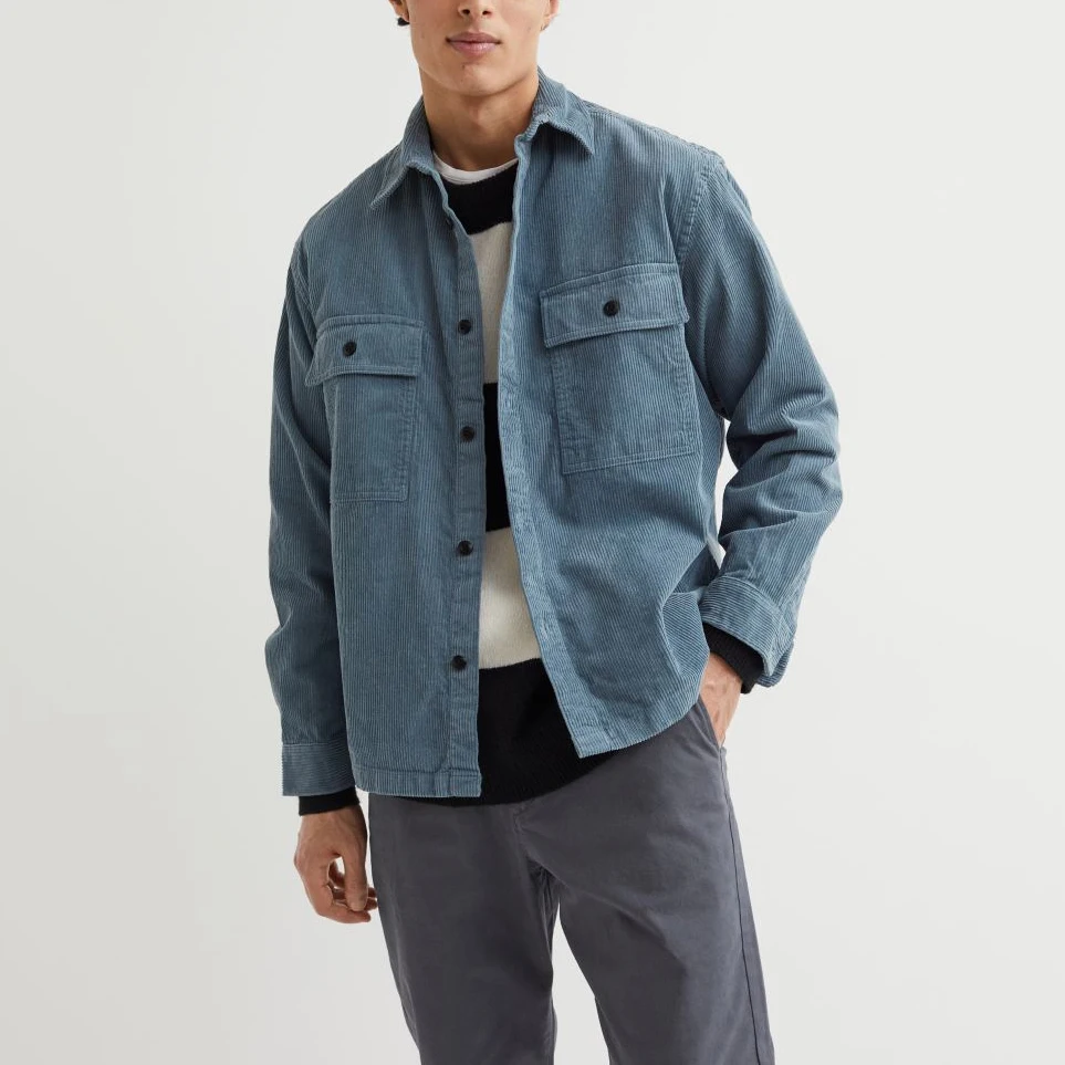 Custom Long Sleeve Button Relaxed Fit Turn-down Collar Cotton Comfortable Corduroy Shirt Men