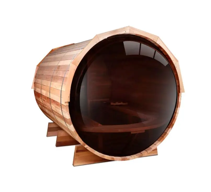 Cheap 6-8 Person Panoramic Wooden Steam Barrel Outdoor Sauna