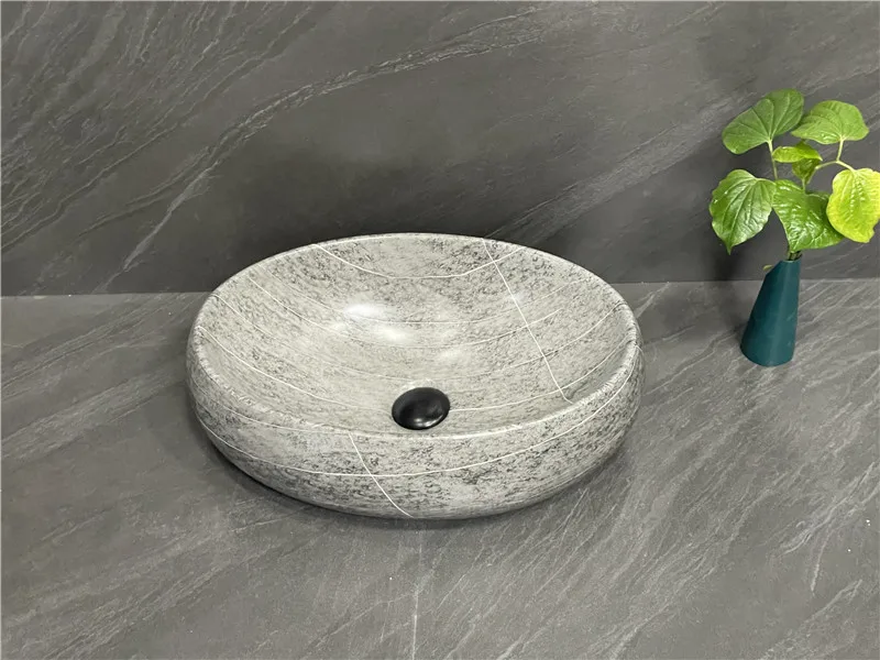 OVS 2023 Luxury bathroom vasque marble design sink ceramic lavandino oval vessel above table bath room vanity sink art basin