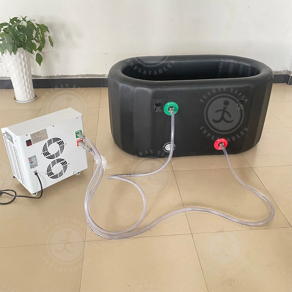 Inflatable drop stitch ice plunge portable ice bath tub with cooling system