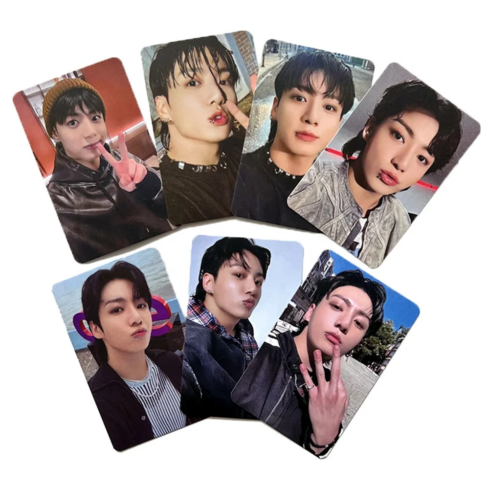 YUWEI KPOP Photocards 7pcs/set Jungkook Postcard JUNG KOOK Double-sided Lomo Cards Golden Paper Opp Bag Digital Printing 10g