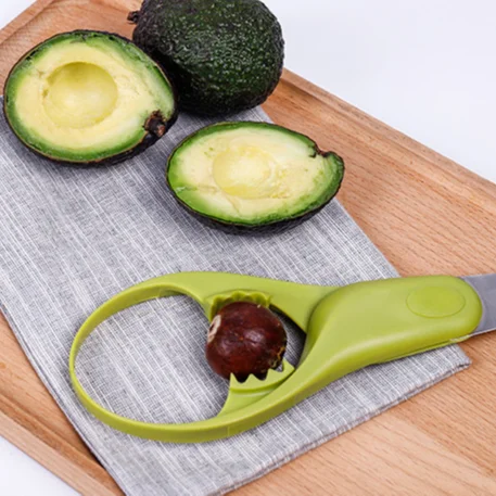 
NEW TOP 3-in-1 Avocado Tool, Multi-Purpose, Protective Cover, Metal Blade, Pit Remover and Scoop for Removing Avocado 
