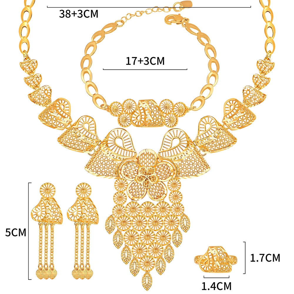 2022 luxury dubai bride wedding party champagne gold plated jewelry set