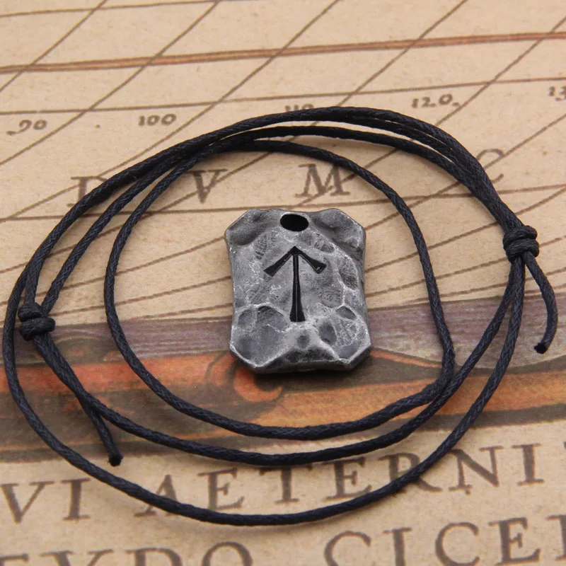 Forged Iron ALGIZ Rune Viking Amulet Pendant Nordic Talisman Necklace Hammered Runic