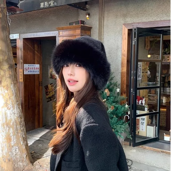 Custom Fashion Lady Warm Outdoor Beret Cap European Stylish Winter Women Faux Fox Fur Beret Hat
