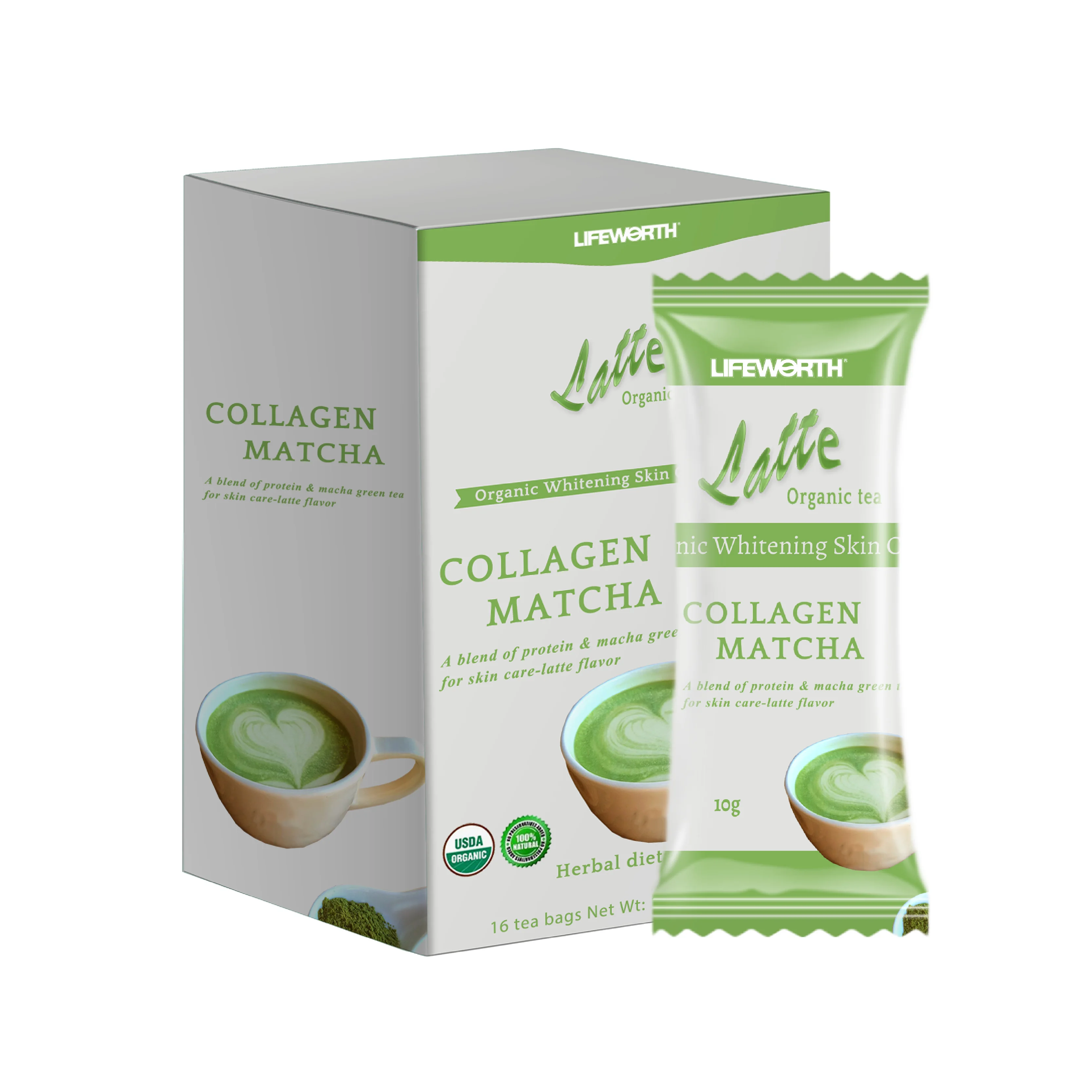 LIFEWORTH Factory Private Label Collagen Green Tea Matcha Powder Organic