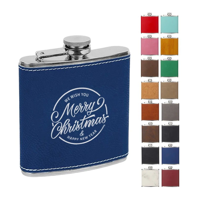 AGH Laserable custom Logo 6oz stainless steel leather hip flask Alcohol Liquor Whiskey Bottle gifts wine pot