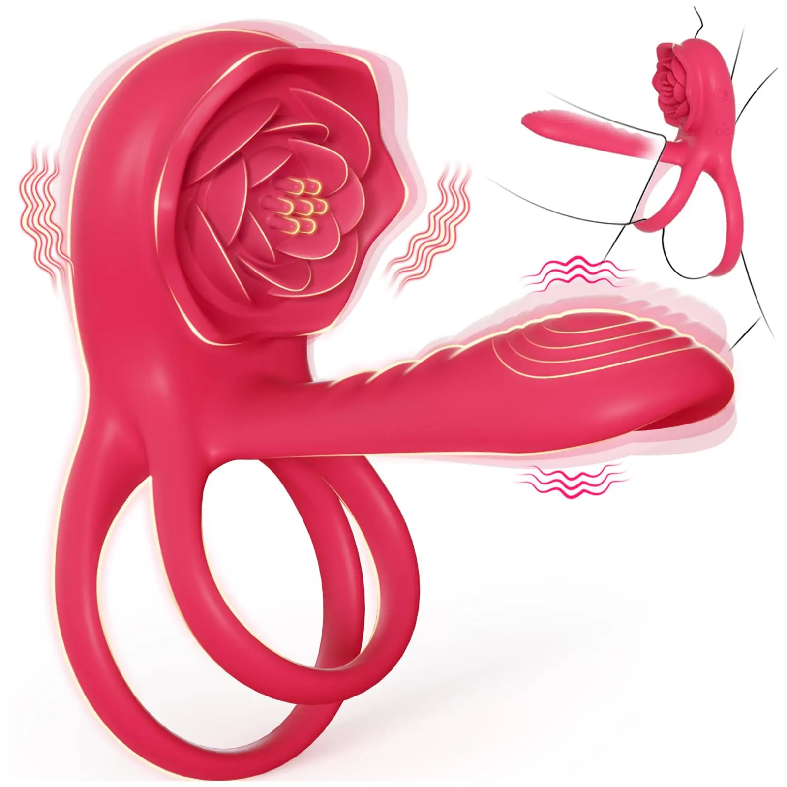 Men Adult Sex Toy Cock Penis Ring Vibrator Silicone Rubber Male Products Strong Delay Ejaculation Rose Penis Ring