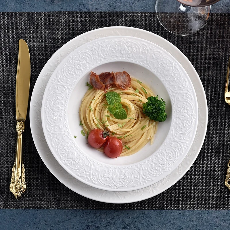 Embossed Design Floral Shape Ceramic Dinner Plates